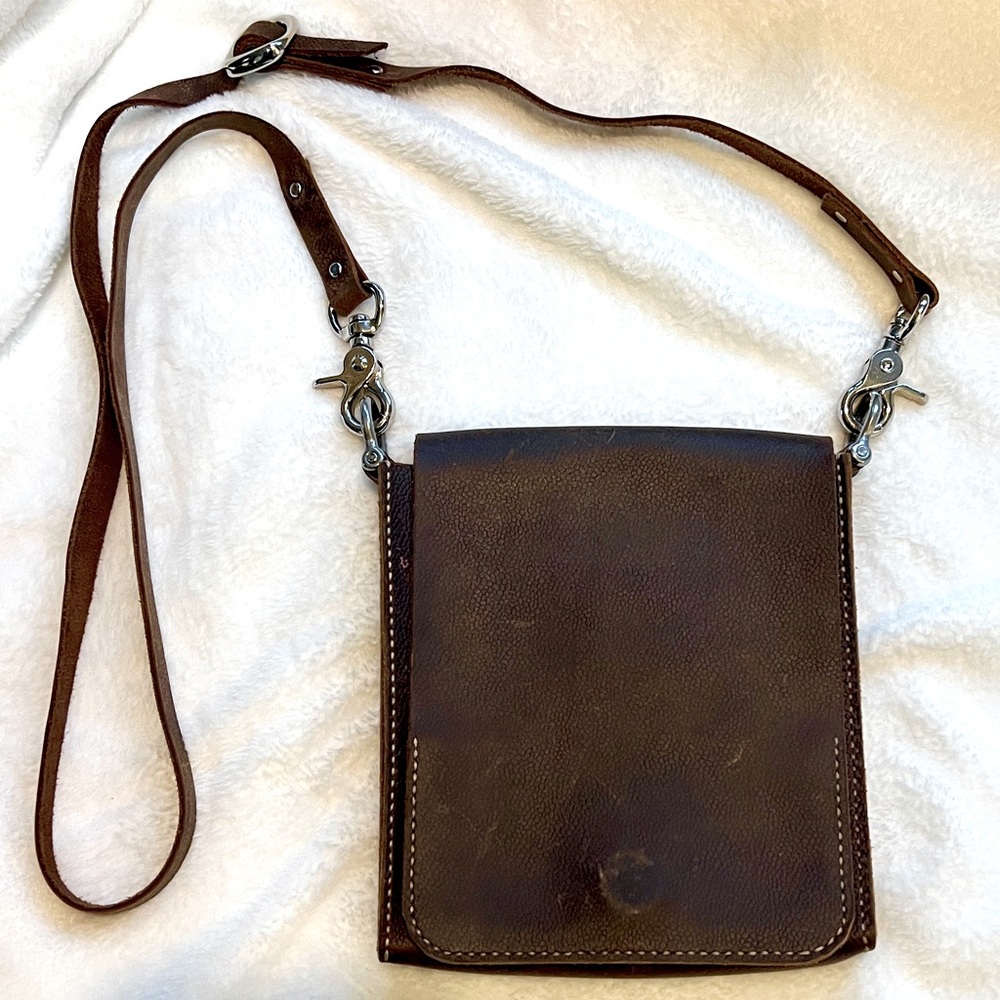 **SOLD**Leather Cross Body Travel Satchel Purse. Handmade. Adjustable. Stainless
